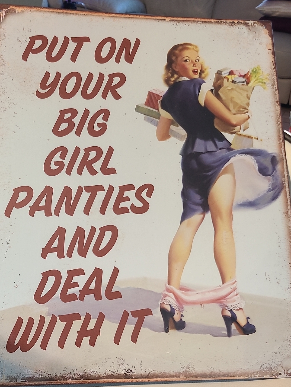 Retro Pinup Wall Sign - 'Put On Your Big Girl Panties' - Blue & Pink
